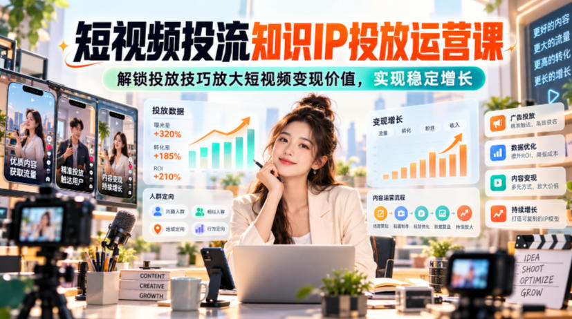 短视频投流知识IP投放运营课，解锁投放技巧放大短视频变现价值，实现稳定增长-摇钱树