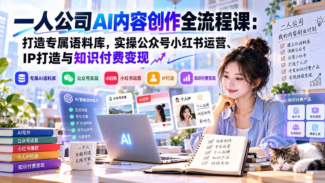 一人公司AI内容创作全流程课:打造专属语料库,实操公众号小红书运营、IP打造与知识付费变现方法论-摇钱树