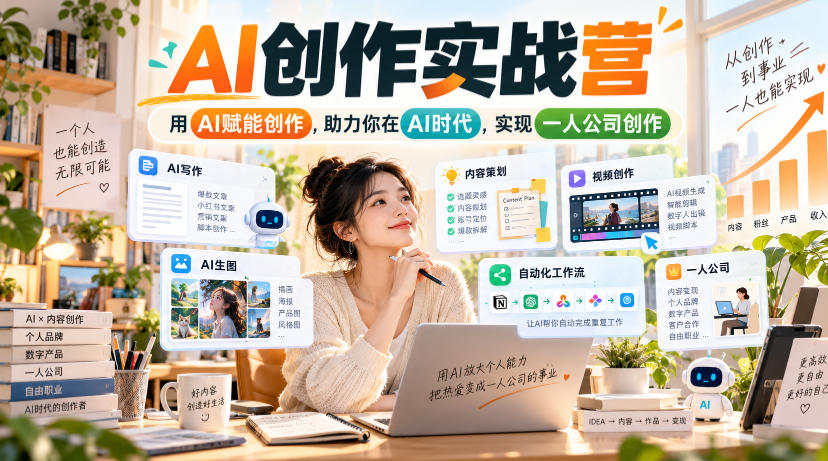 AI创作实战营，用AI赋能创作，助力你在AI时代，实现一人公司创作-摇钱树