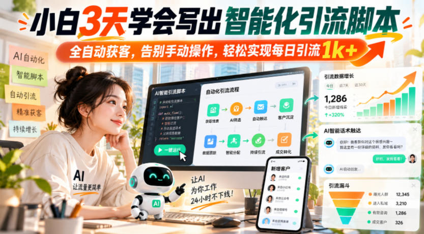 小白3天学会写出智能化引流脚本,全自动获客,告别手动操作,轻松实现每日引流1k+-摇钱树