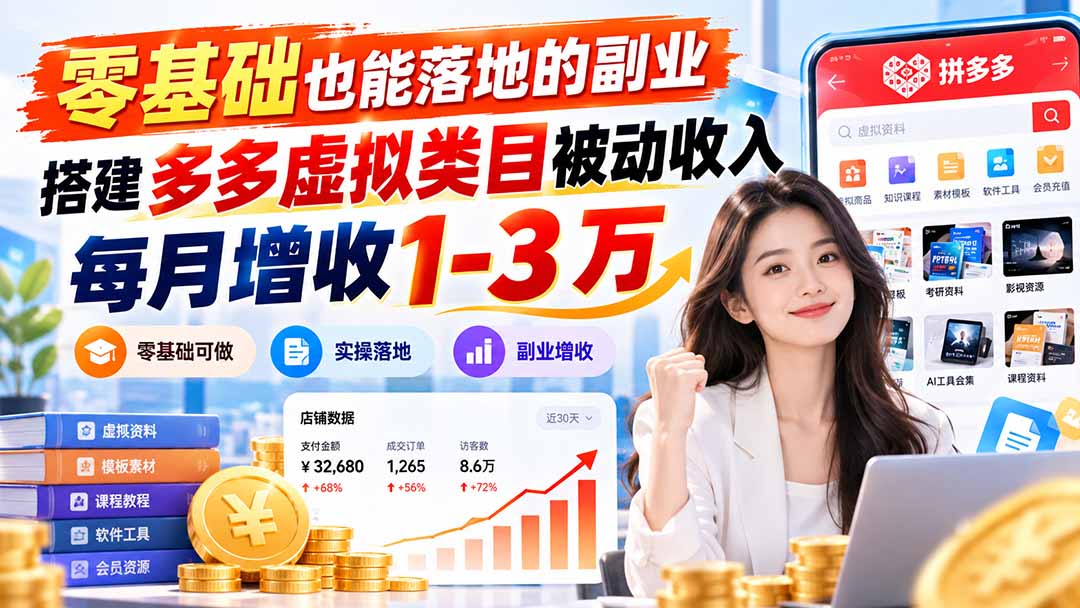 零基础也能落地的副业,搭建多多虚拟类目被动收入,每月增收 1-3 万-丰收创业