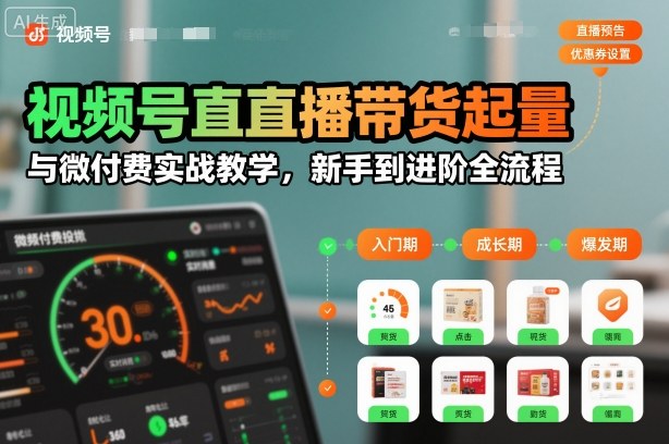 视频号直播带货起量与微付费实战教学，新手到进阶全流程(更新26年10月)-摇钱树