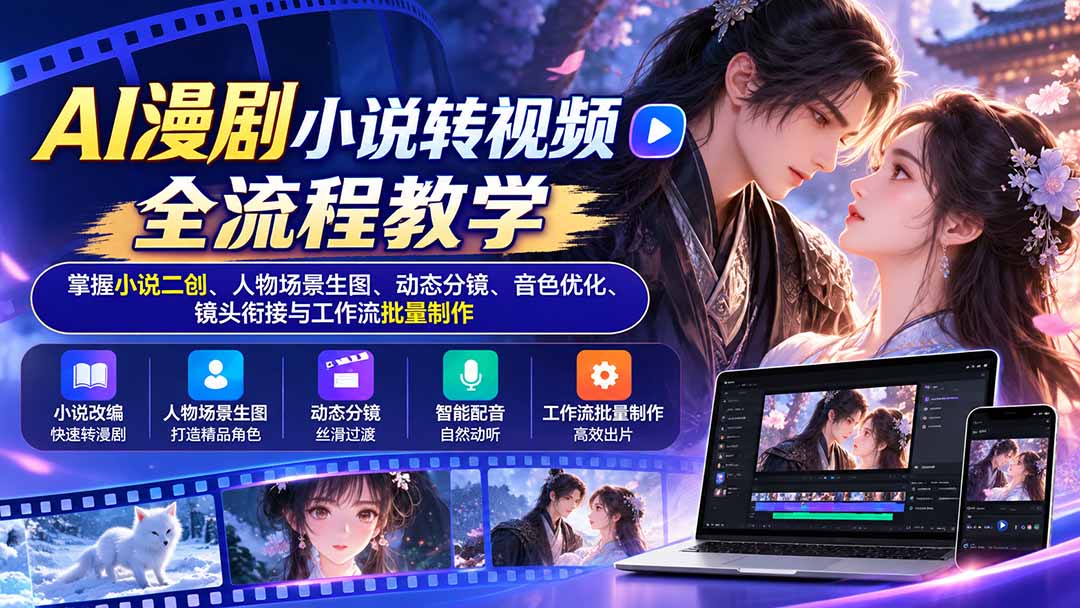 AI漫剧小说转视频全流程教学:掌握小说二创、人物场景生图、动态分镜、音色优化、镜头衔接与工作流批量制作-摇钱树