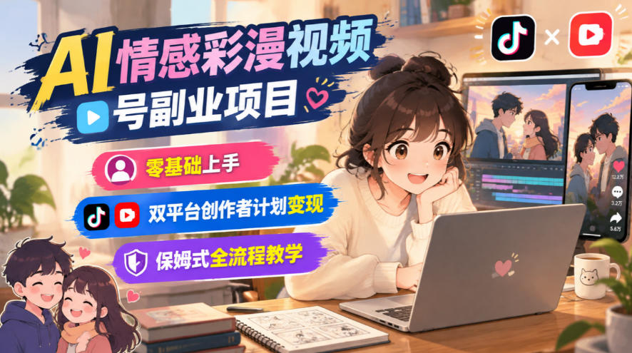 AI情感彩漫视频号副业项目,零基础上手,双平台创作者计划变现,保姆式全流程教学-摇钱树