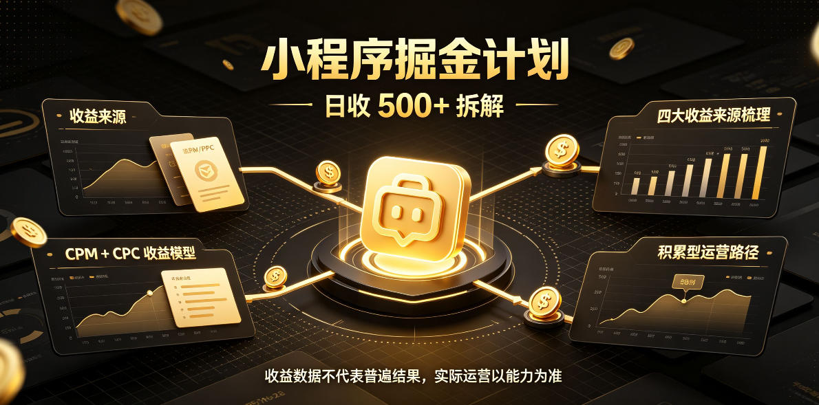 小程序推广计划，日收500+，腾讯官方打款，客户留存率高，收益长期稳定【揭秘】-摇钱树