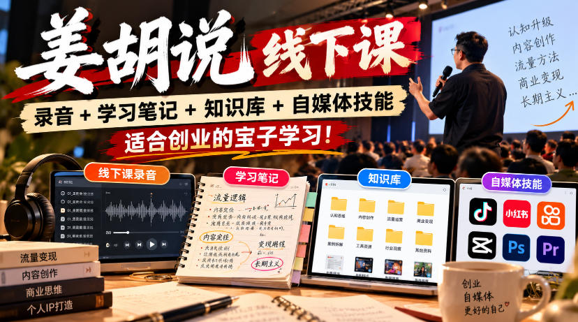 姜胡说线下课录音+学习笔记+知识库+自媒体技能,适合创业的宝子学习!-摇钱树