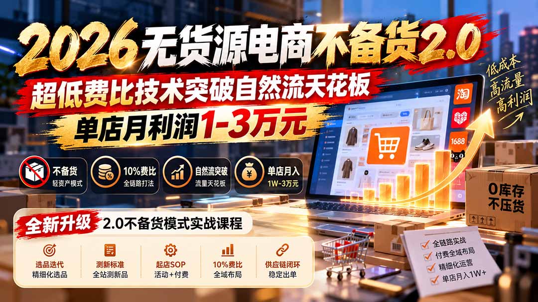 2026无货源电商不备货2.0【更新1010】：超低费比技术突破自然流天花板，单店月利润1-3万元-好学创业资源