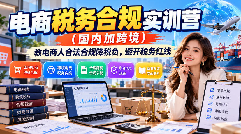 电商税务合规实训营(国内加跨境)，教电商人合法合规降税负，避开税务红线-摇钱树