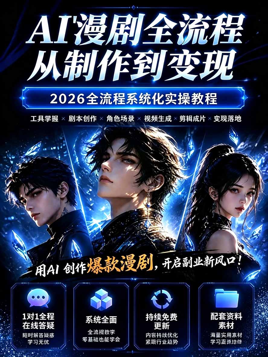 图片[1]-【无水印】2026AI漫剧创作与商业变现掘金营：打通选题→AI编剧→角色场景→自动分镜→视频生成→剪辑发布→运营变现