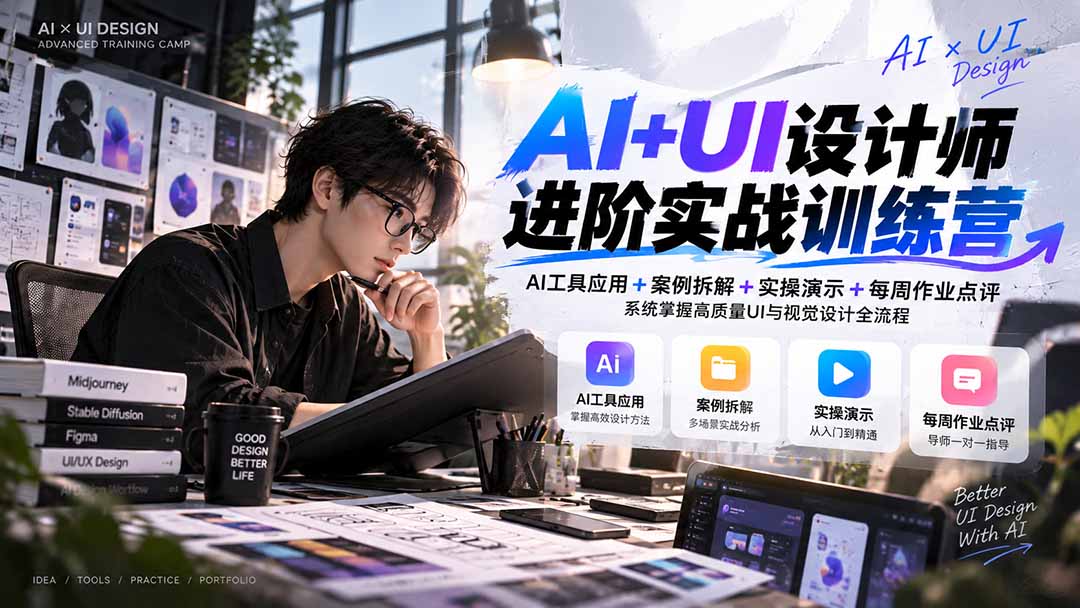 【无水印】AI+UI设计师进阶训练营-第4期：AI工具应用+案例拆解+实操演示+作业点评，掌握高质量UI与视觉设计全流程-摇钱树