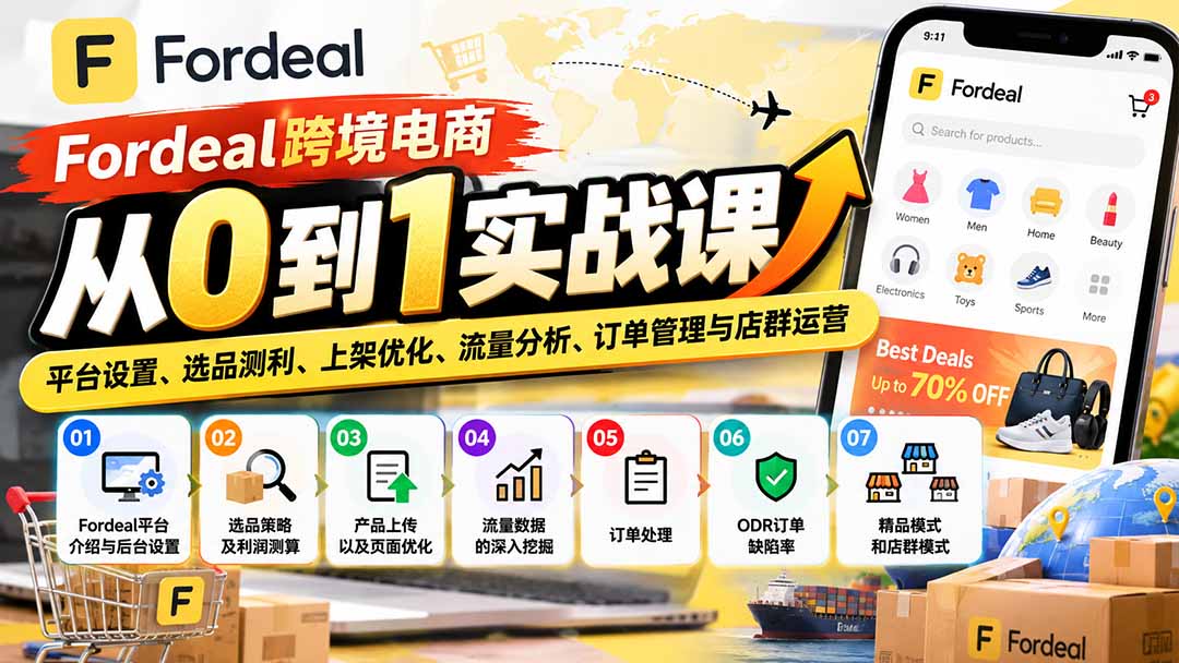 Fordeal跨境电商从0到1实战课：平台设置、选品测利、上架优化、流量分析、订单管理与店群运营-摇钱树