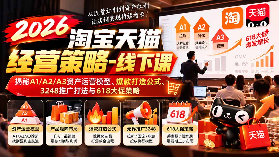 2026淘宝天猫经营策略-线下课:揭秘A1/A2/A3资产运营模型、爆款打造公式、3248推广打法与618大促策略-摇钱树