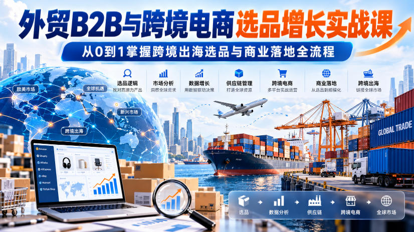 外贸B2B与跨境电商选品增长实战课,从0到1掌握跨境出海选品与商业落地全流程-摇钱树