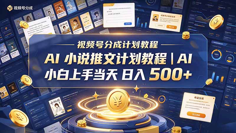 最新视频号分成计划教程|AI 小说推文,小白上手当天日入 500+-摇钱树