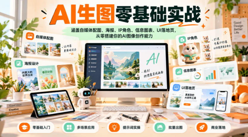 AI生图零基础实战，涵盖自媒体配图、海报、IP角色、信息图表、UI落地页，从零搭建你的AI图像创作能力-摇钱树