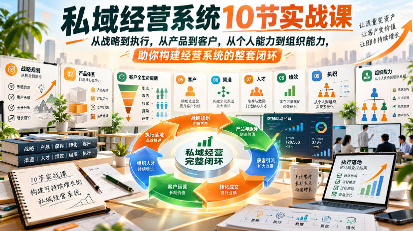 私域经营系统10节实战课，从战略到执行，从产品到客户，从个人能力到组织能力，助你构建经营系统的整套闭环-摇钱树