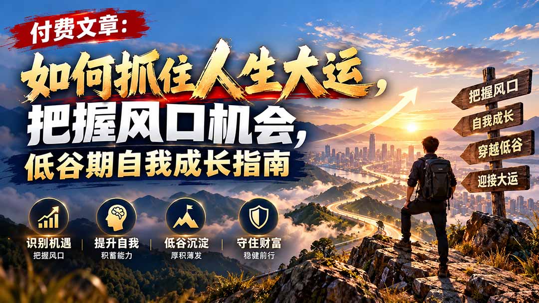 付费文章：如何抓住人生大运，把握风口机会，低谷期自我成长指南-景枢聚合