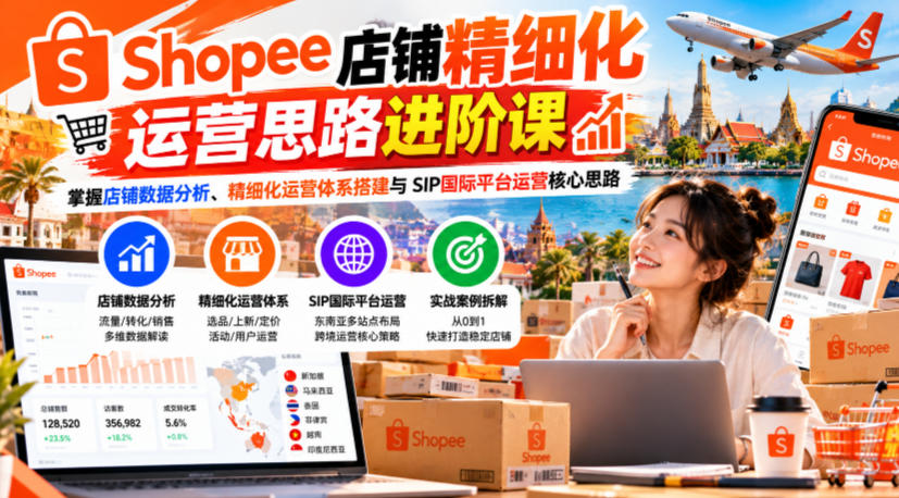 Shopee店铺精细化运营思路进阶课,掌握店铺数据分析、精细化运营体系搭建与SIP国际平台运营核心思路-404软件工作室