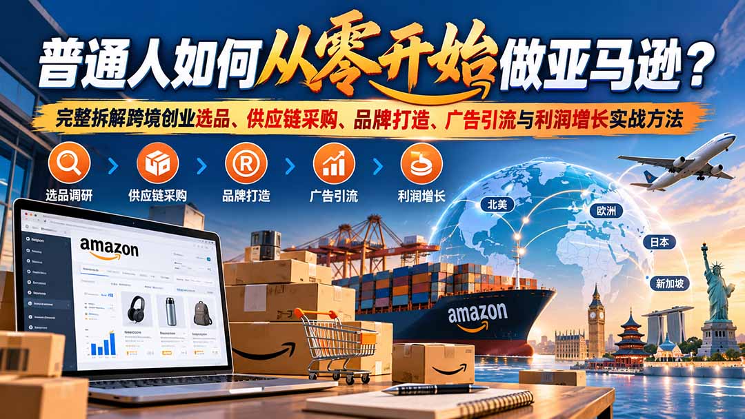 普通人如何从零开始做亚马逊?完整拆解跨境创业选品、供应链采购、品牌打造、广告引流与利润增长实战方法-摇钱树
