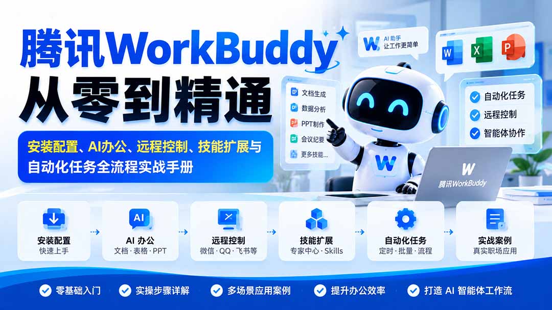 腾讯WorkBuddy从零到精通:安装配置、AI办公、远程控制、技能扩展与自动化任务全流程实战手册-摇钱树
