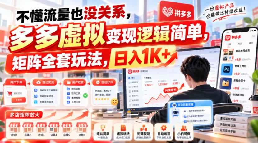 不懂流量也没关系，多多虚拟变现逻辑简单，矩阵全套玩法，日入1K+【揭秘】-摇钱树