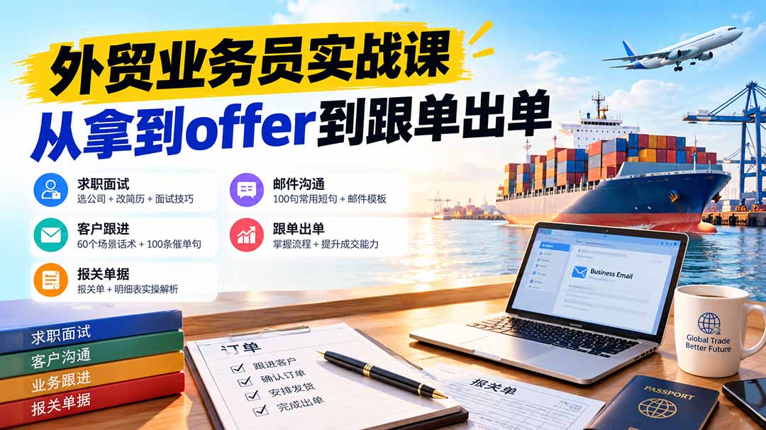 外贸业务员从求职到出单实战课：教你筛选优质公司、优化简历、应对面试、客户跟进催单及出口报关操作篇-千帆创业