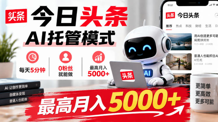 今日头条AI托管模式,每天5分钟,0粉丝就能做,最高月入5000+【揭秘】-摇钱树