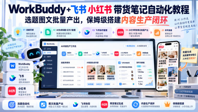 WorkBuddy+飞书小红书带货笔记自动化教程,选题图文批量产出,保姆级搭建内容生产闭环【文档】-摇钱树