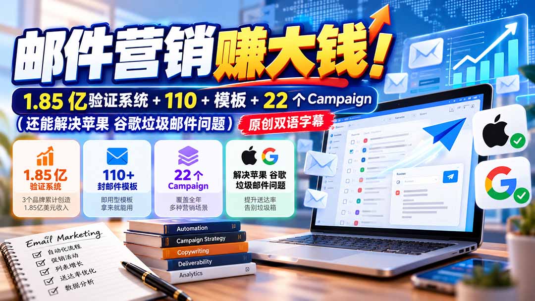 邮件营销赚大钱!1.85亿验证系统+110+模板+22个Campaign(还能解决苹果 谷歌垃圾邮件问题-摇钱树