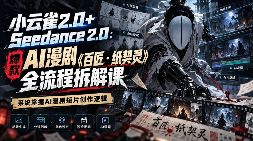 小云雀2.0+Seedance 2.0:爆款AI漫剧《百匠・纸契灵》全流程拆解课,系统掌握AI漫剧短片创作逻辑-天赋网创