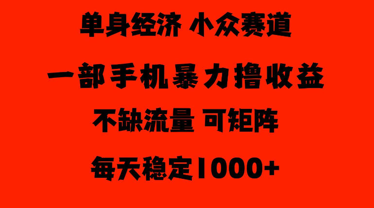 26年暴力单身经济,稳定日入500-1k,不缺流量,流量极大,冷门小众赛道,门槛低小白轻松上手【揭秘】-千帆创业