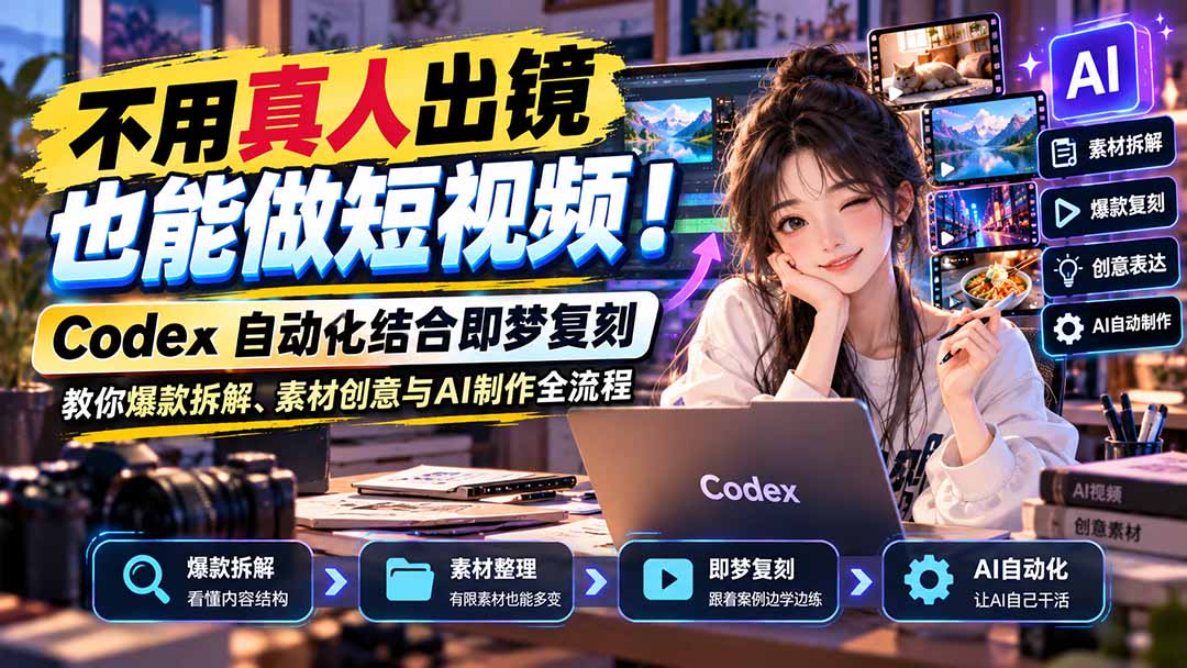 不用真人出镜也能做短视频！Codex自动化结合即梦复刻，教你爆款拆解、素材创意与AI制作全流程-摇钱树