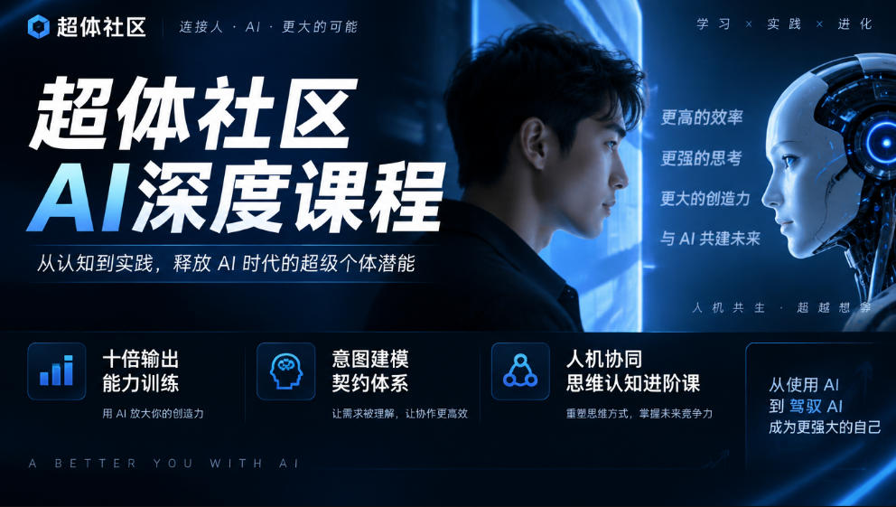 超体社区AI深度课程，十倍输出能力训练，意图建模契约体系，人机协同思维认知进阶课-丰收创业