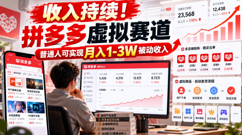 收入持续!拼多多虚拟赛道,普通人可实现月入1-3 W被动收入【揭秘】-摇钱树