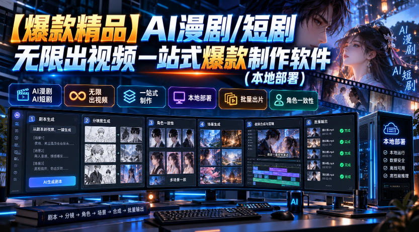 【爆款精品】AI漫剧/短剧无限出视频一站式爆款制作软件(本地部署)-摇钱树