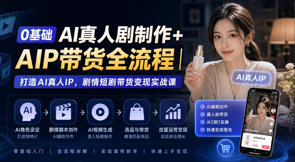 0基础AI真人剧制作+AIP带货全流程｜打造AI真人IP，剧情短剧带货变现实战课-摇钱树