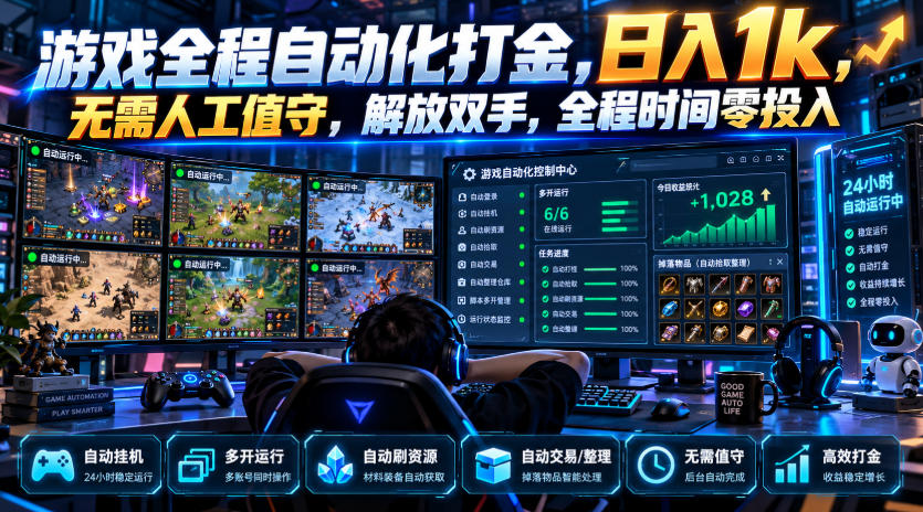 游戏全程自动化打金，日入1k，无需人工值守，解放双手，全程时间零投入【揭秘】-丰收创业