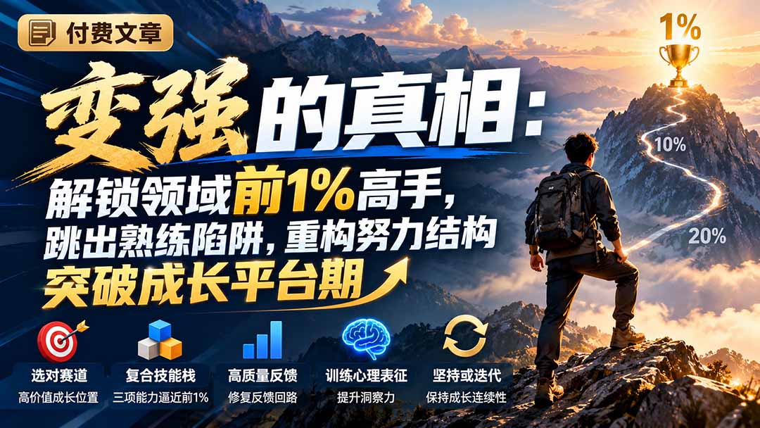 付费文章:变强的真相:解锁领域前1%高手,跳出熟练陷阱,重构努力结构突破成长平台期-千帆创业