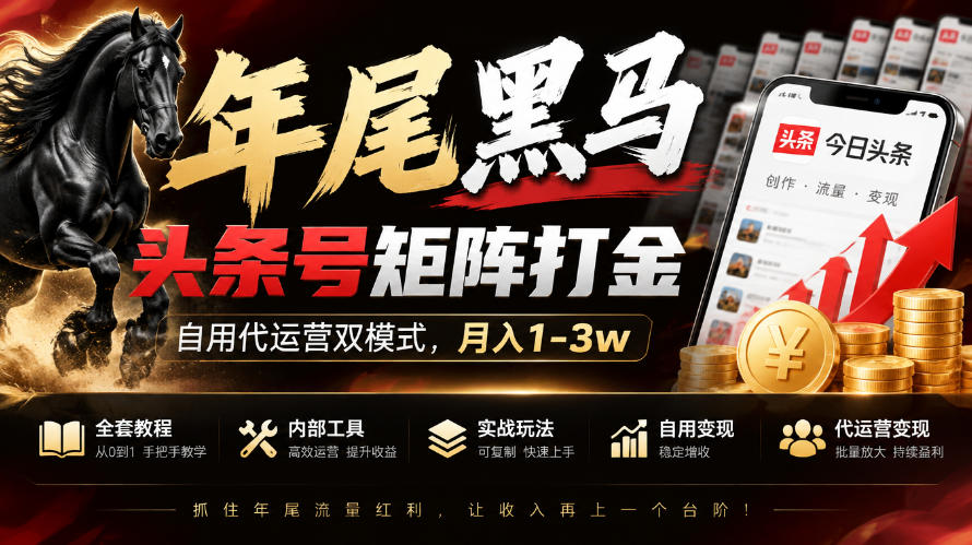 【年尾黑马】头条号矩阵打金，自用代运营双模式，月入1-3w，附全套教程及内部工具【揭秘】-千帆创业