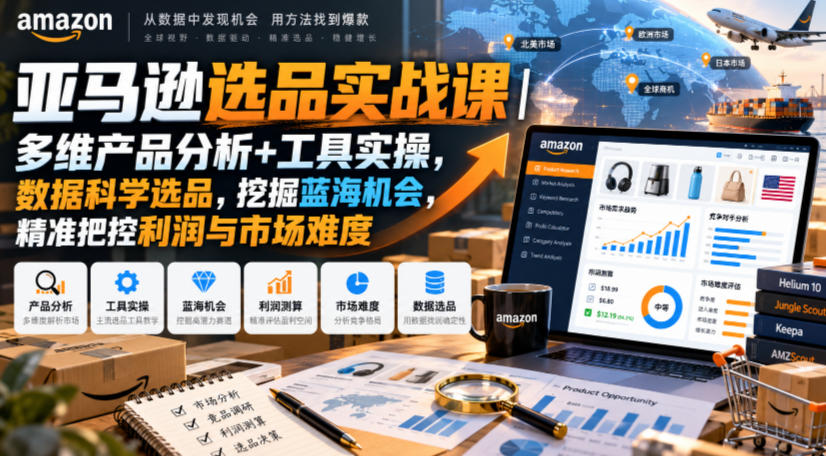亚马逊选品实战课｜多维产品分析+工具实操，数据科学选品，挖掘蓝海机会，精准把控利润与市场难度-摇钱树