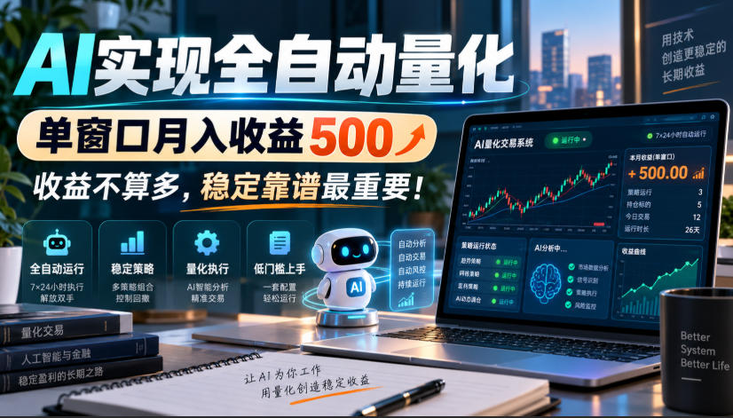 AI实现全自动量化，单窗口月入收益500，收益不算多，稳定靠谱最重要！【揭秘】-摇钱树