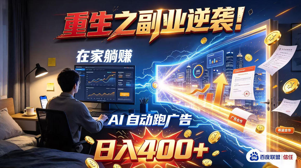 重生之副业逆袭!在家躺赚AI自动跑广告日入400+,无需人工操作【揭秘】