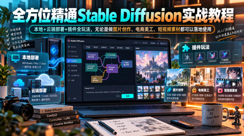 全方位精通Stable Diffusion实战教程｜本地+云端部署+插件全玩法，无论是做图片创作、电商美工、短视频素材都可以落地使用-摇钱树