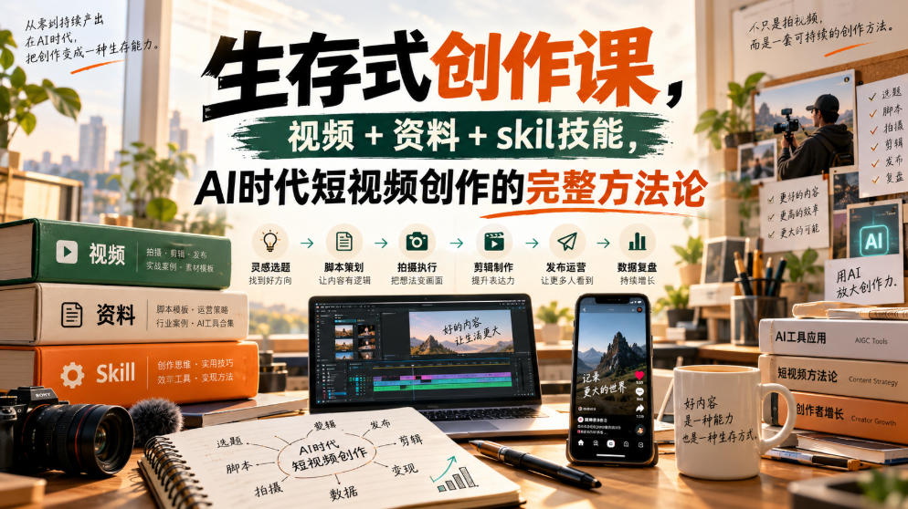 生存式创作课，视频+资料+skil技能，ai时代短视频创作的完整方法论-盈科项目资源网