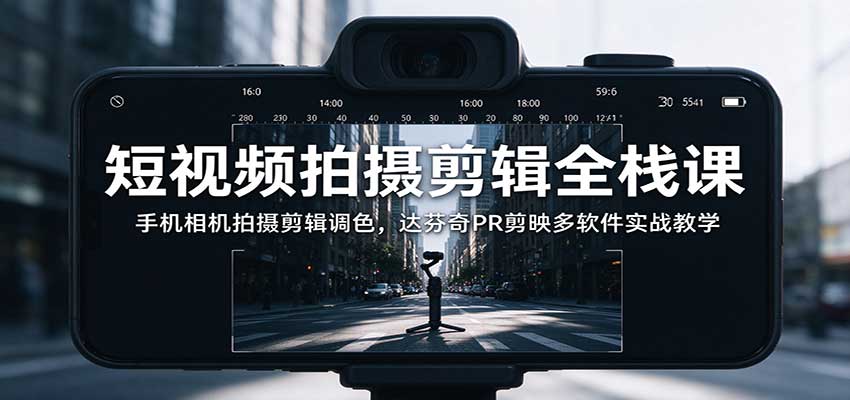 短视频拍摄剪辑全栈课：手机相机拍摄剪辑调色，达芬奇PR剪映多软件实战教学-摇钱树