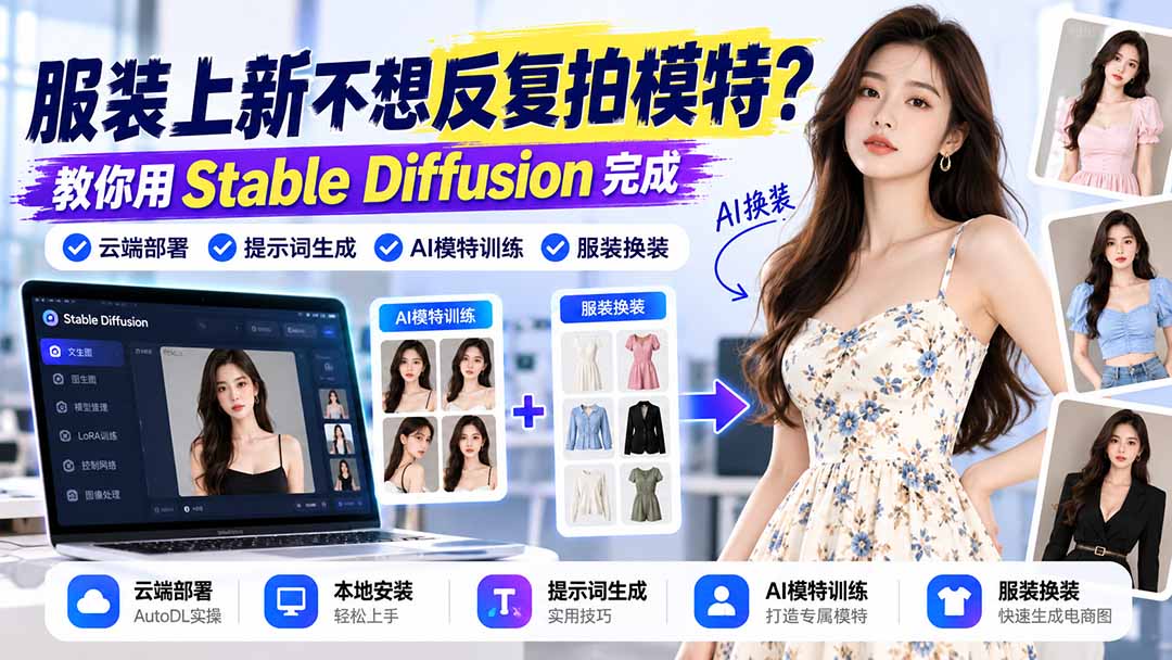 服装上新不想反复拍模特?教你用Stable Diffusion完成云端部署、提示词生成、AI模特训练与换装-摇钱树