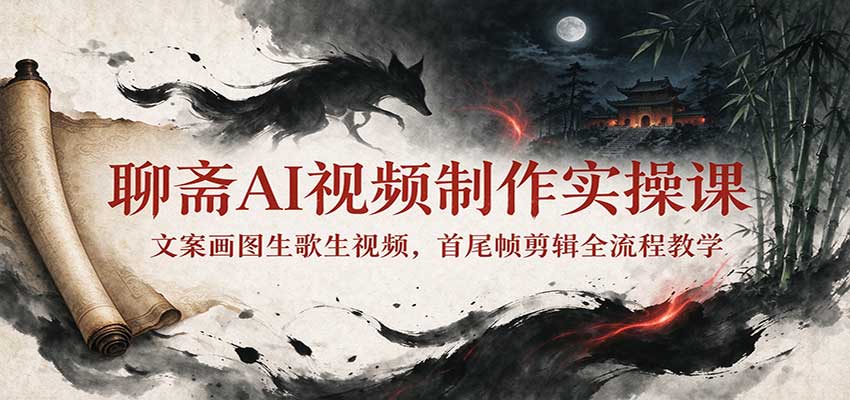 聊斋AI视频制作实操课：文案画图生歌生视频，首尾帧剪辑全流程教学-摇钱树