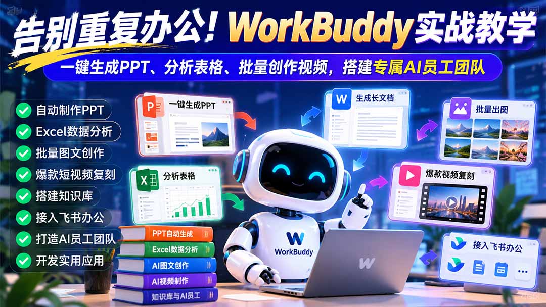 告别重复办公！WorkBuddy实战教学：一键生成PPT、分析表格、批量创作视频，搭建专属AI员工团队-摇钱树