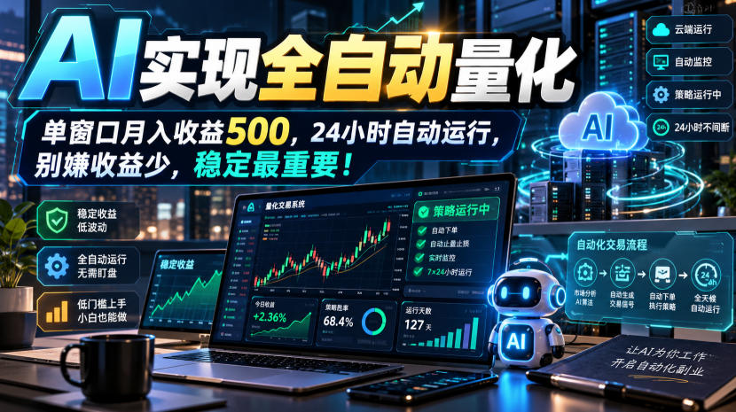 AI实现全自动量化，单窗口月入收益500，24小时自动运行，别嫌收益少，稳定最重要！【揭秘】-摇钱树