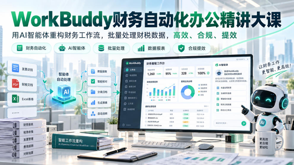 WorkBuddy财务自动化办公精讲大课,用AI智能体重构财务工作流,批量处理财税数据,高效、合规、提效-盈科项目资源网